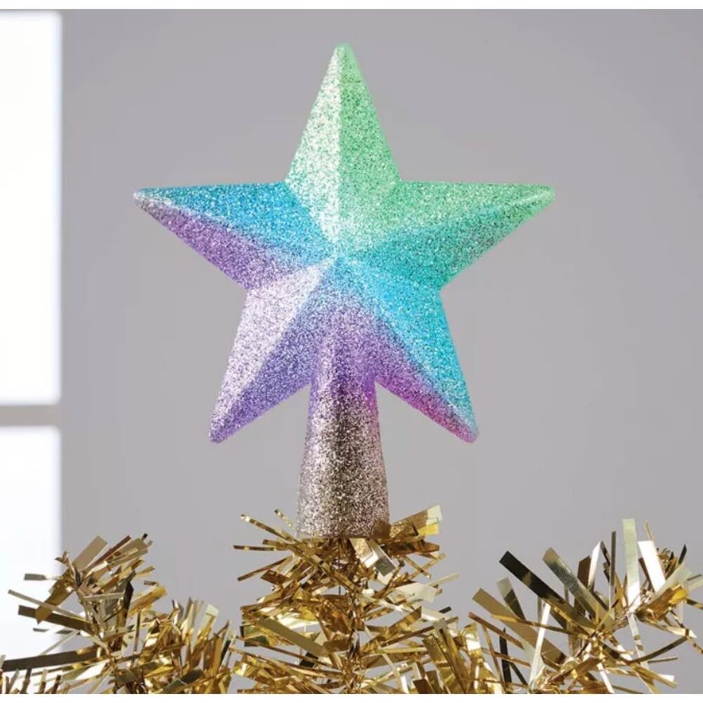 Glitter Mini Star Lit Christmas Tree Topper Multicolor Light Up Holiday Decor